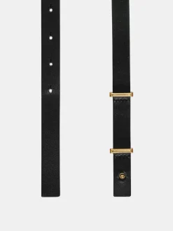 Accessories-Source Unknown Calfskin Leather Skinny Belt, Black