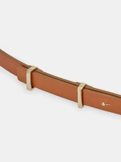 Clothing-Source Unknown Calfskin Leather Skinny Belt, Tan