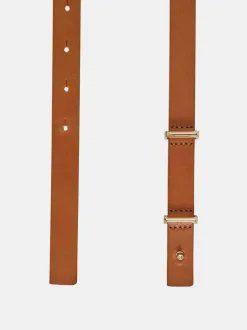 Clothing-Source Unknown Calfskin Leather Skinny Belt, Tan