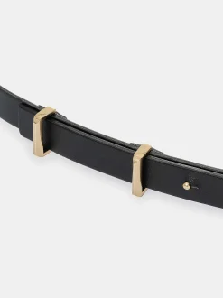 Clothing-Source Unknown Calfskin Leather Skinny Belt, Black
