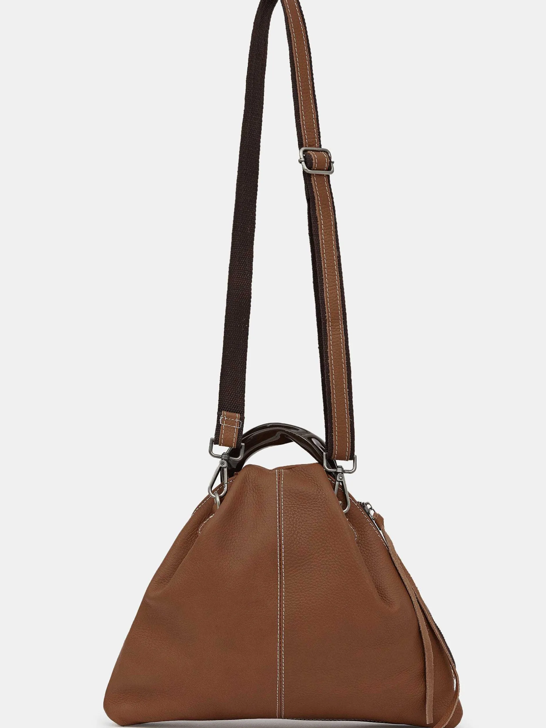 Clothing-Source Unknown Calfskin Triangle Tote, Brunette