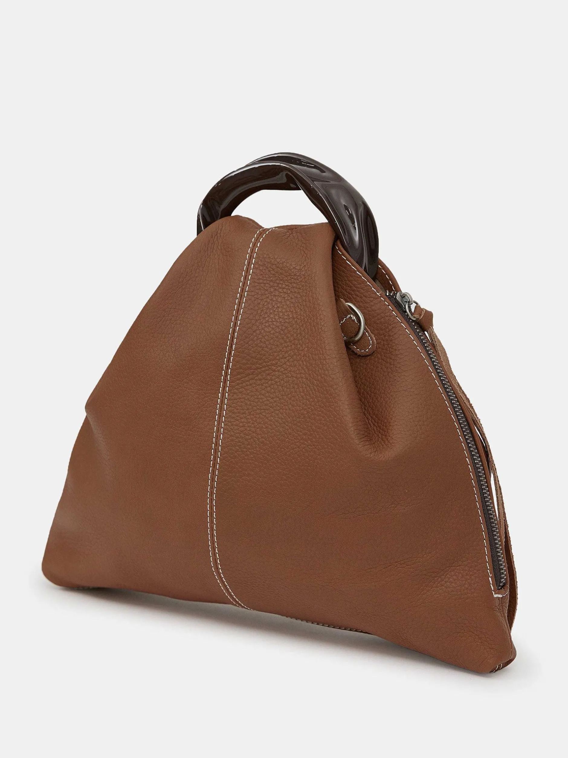 Shoes & Bags-Source Unknown Calfskin Triangle Tote, Brunette