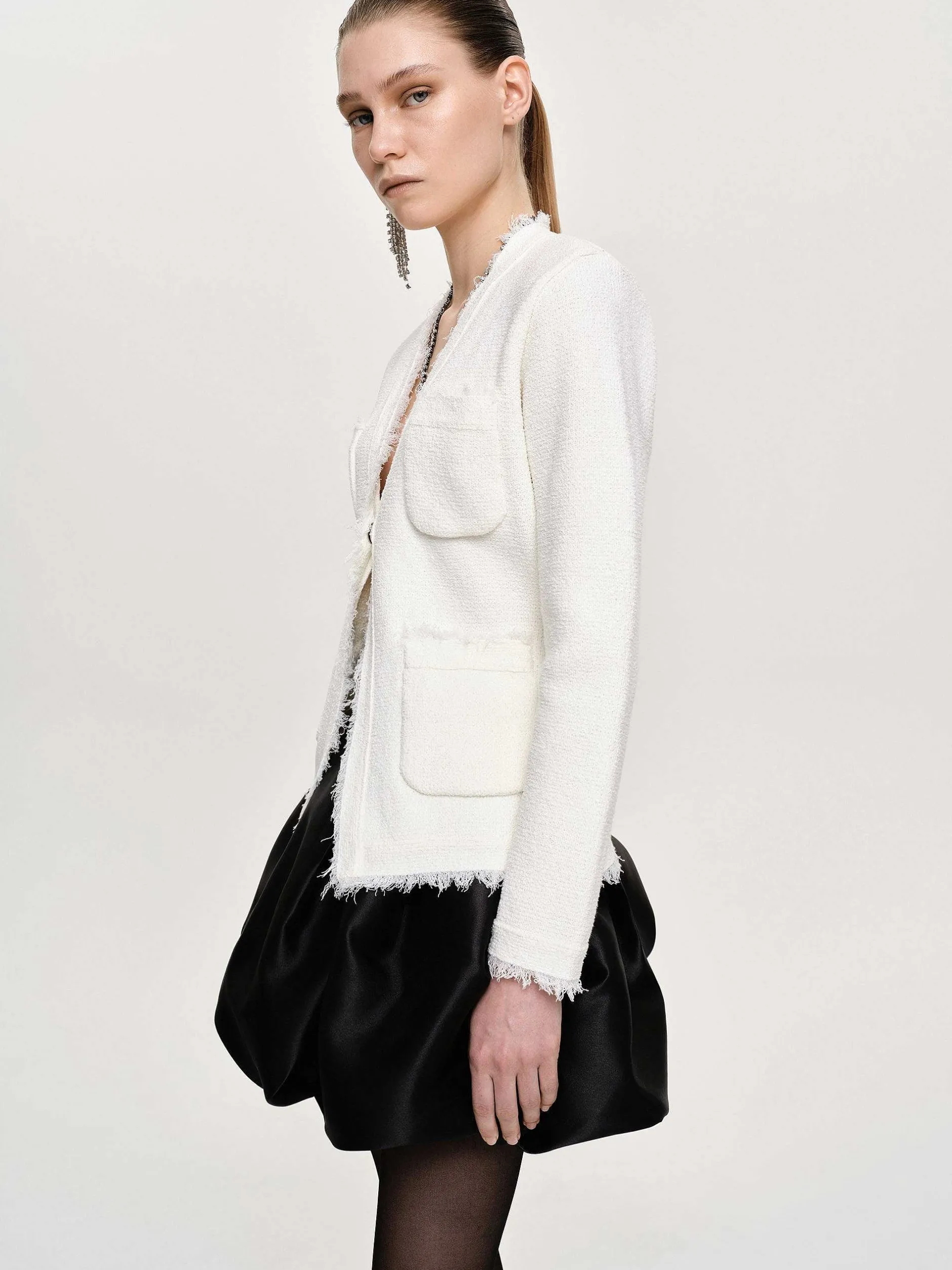 Accessories-Source Unknown Cinched Waist Cardigan, Natural White