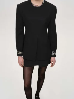 Accessories-Source Unknown Cinched Waist Split Jacket, Black