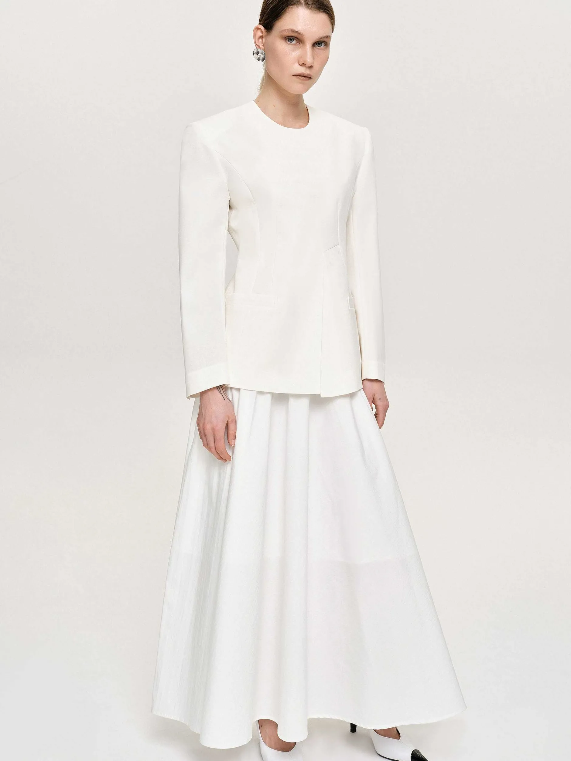 Accessories-Source Unknown Cinched Waist Split Jacket, Ivory