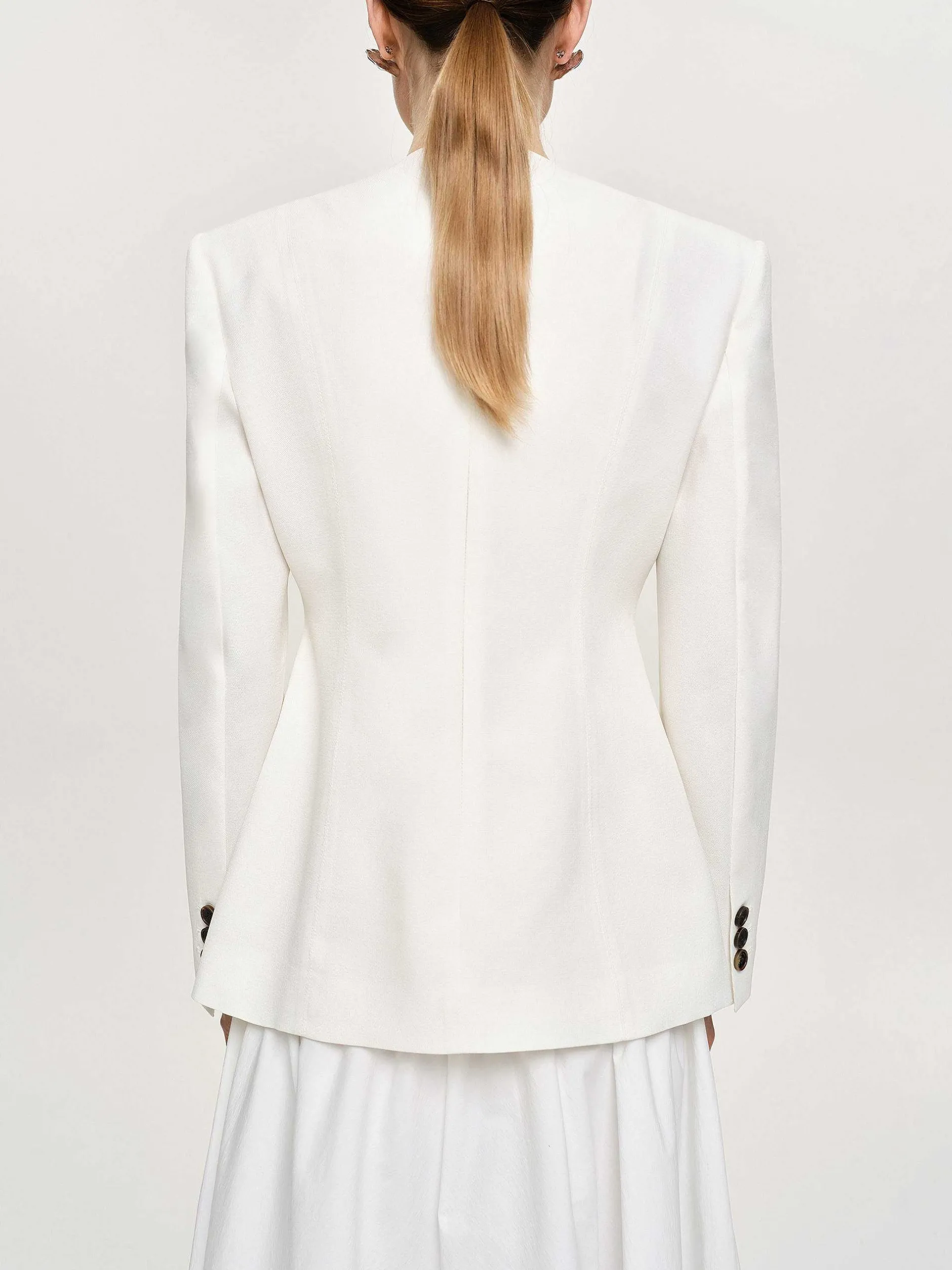 Accessories-Source Unknown Cinched Waist Split Jacket, Ivory