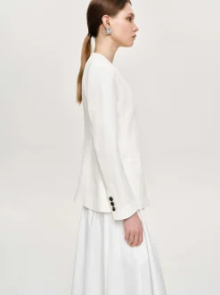 Accessories-Source Unknown Cinched Waist Split Jacket, Ivory