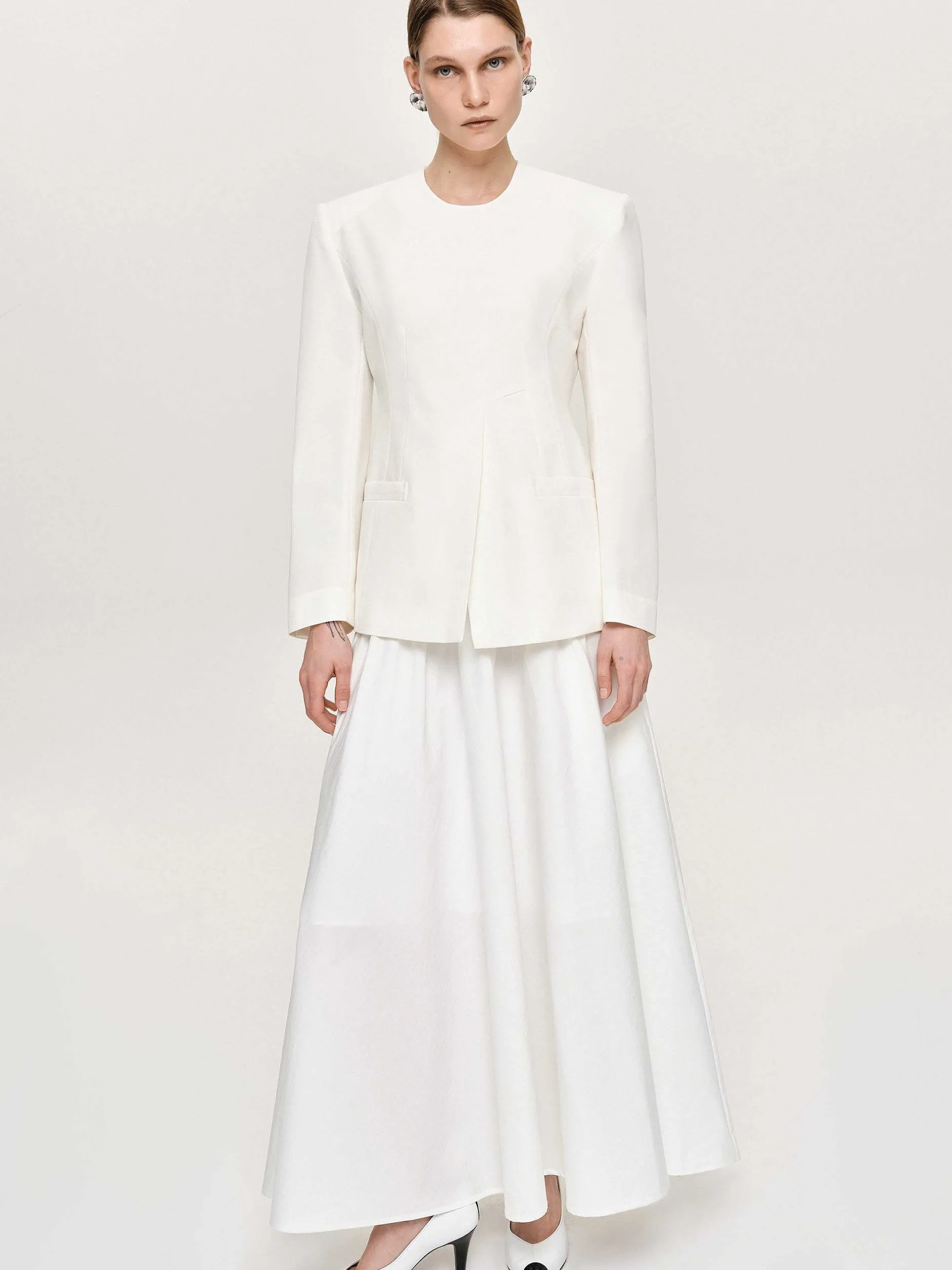 Accessories-Source Unknown Cinched Waist Split Jacket, Ivory