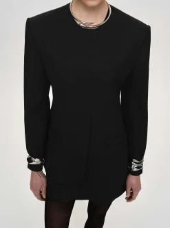 Accessories-Source Unknown Cinched Waist Split Jacket, Black
