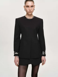 Accessories-Source Unknown Cinched Waist Split Jacket, Black