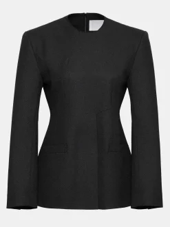 Accessories-Source Unknown Cinched Waist Split Jacket, Black