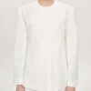 Accessories-Source Unknown Cinched Waist Split Jacket, Ivory