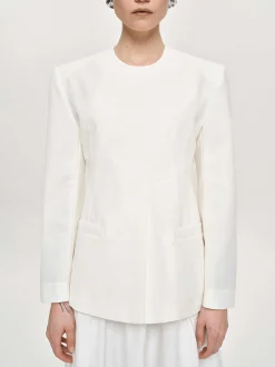 Accessories-Source Unknown Cinched Waist Split Jacket, Ivory