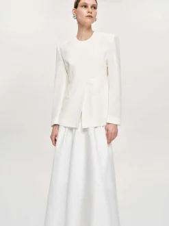 Accessories-Source Unknown Cinched Waist Split Jacket, Ivory