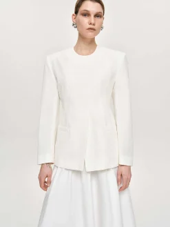 Accessories-Source Unknown Cinched Waist Split Jacket, Ivory