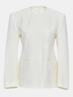 Accessories-Source Unknown Cinched Waist Split Jacket, Ivory