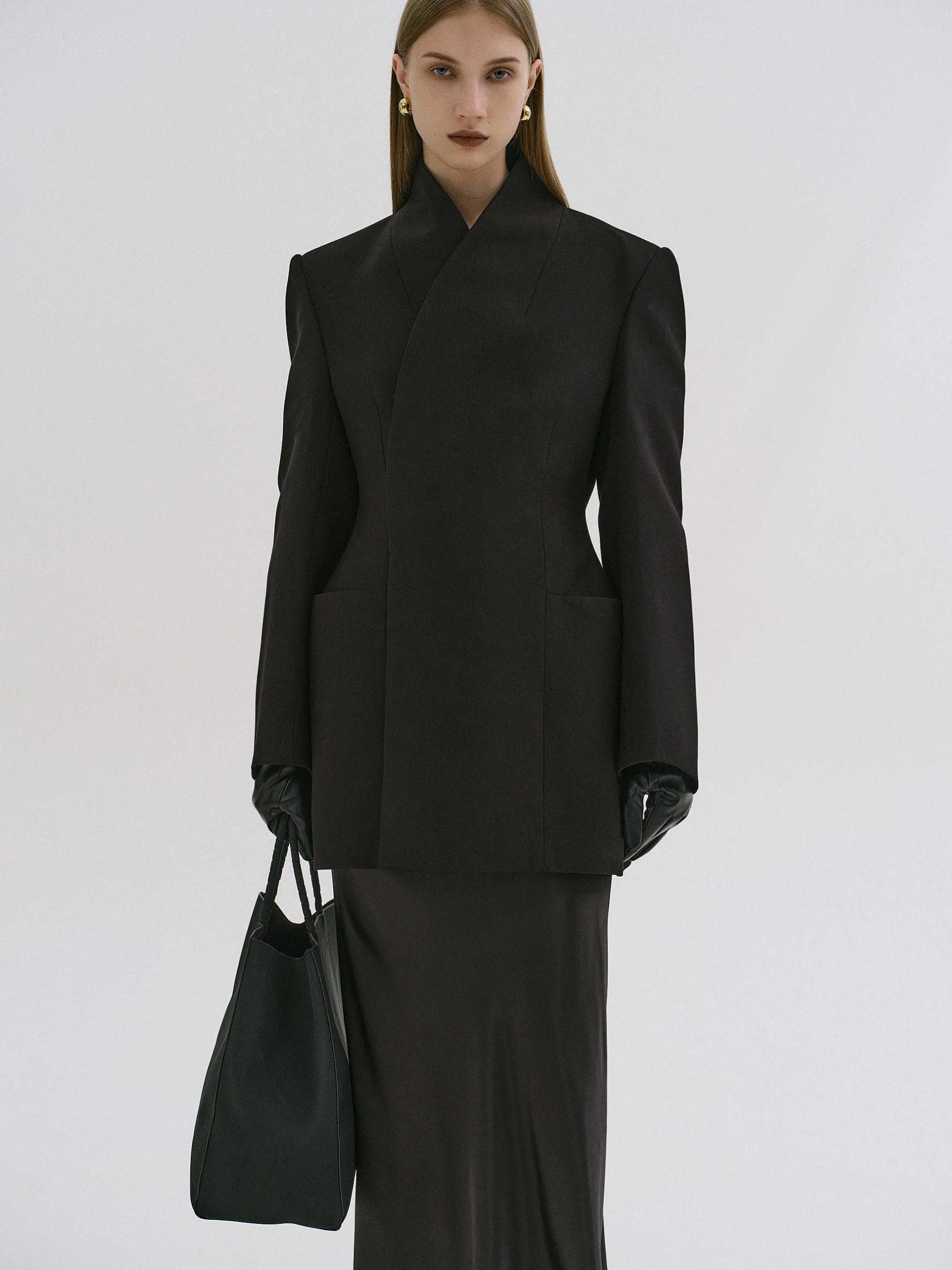 Outerwear-Source Unknown Corrin Wrap Blazer, Black