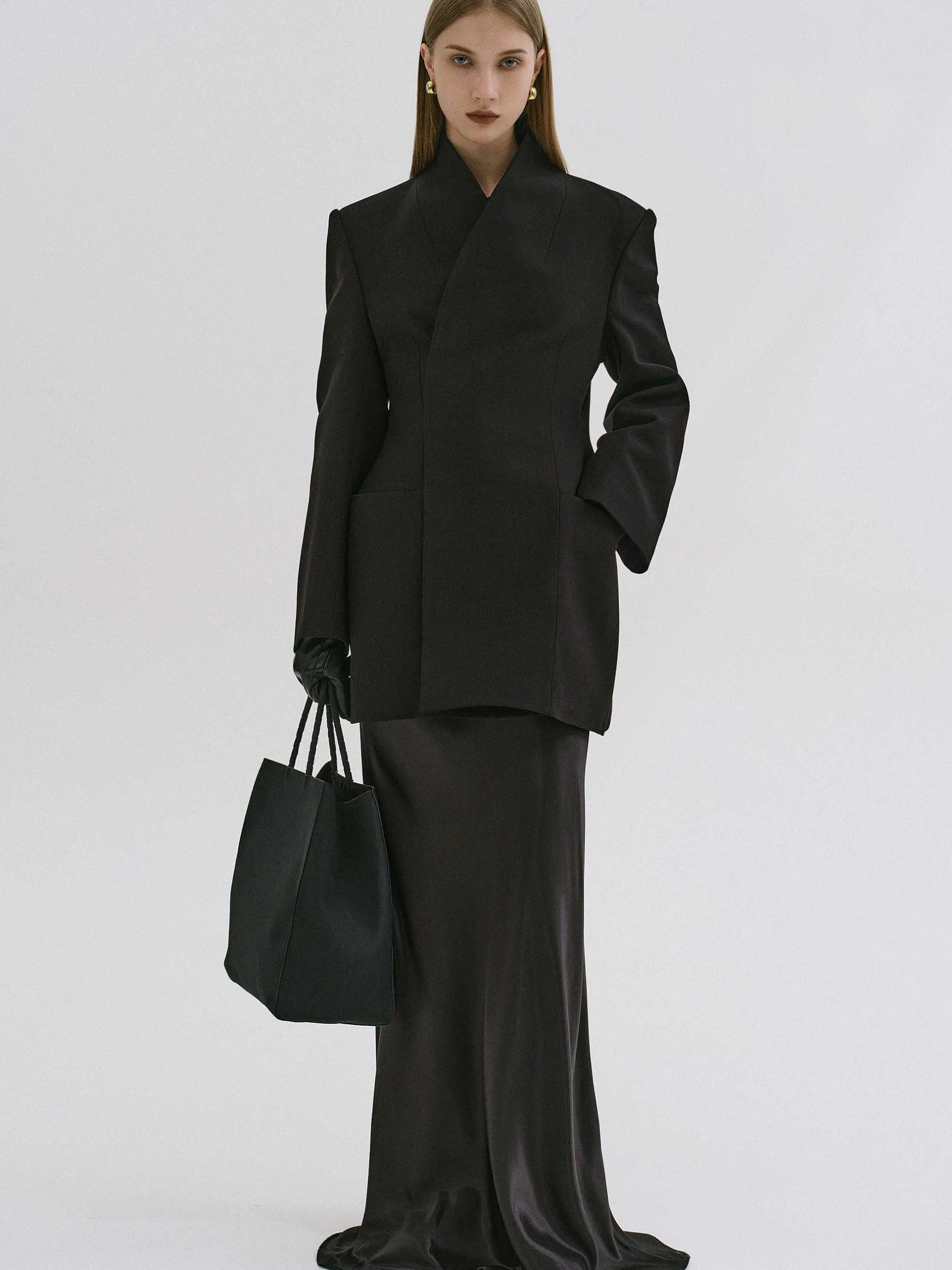 Outerwear-Source Unknown Corrin Wrap Blazer, Black