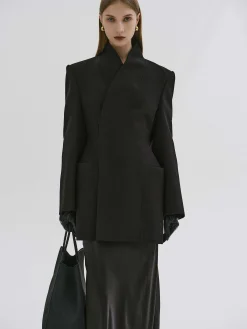 Outerwear-Source Unknown Corrin Wrap Blazer, Black