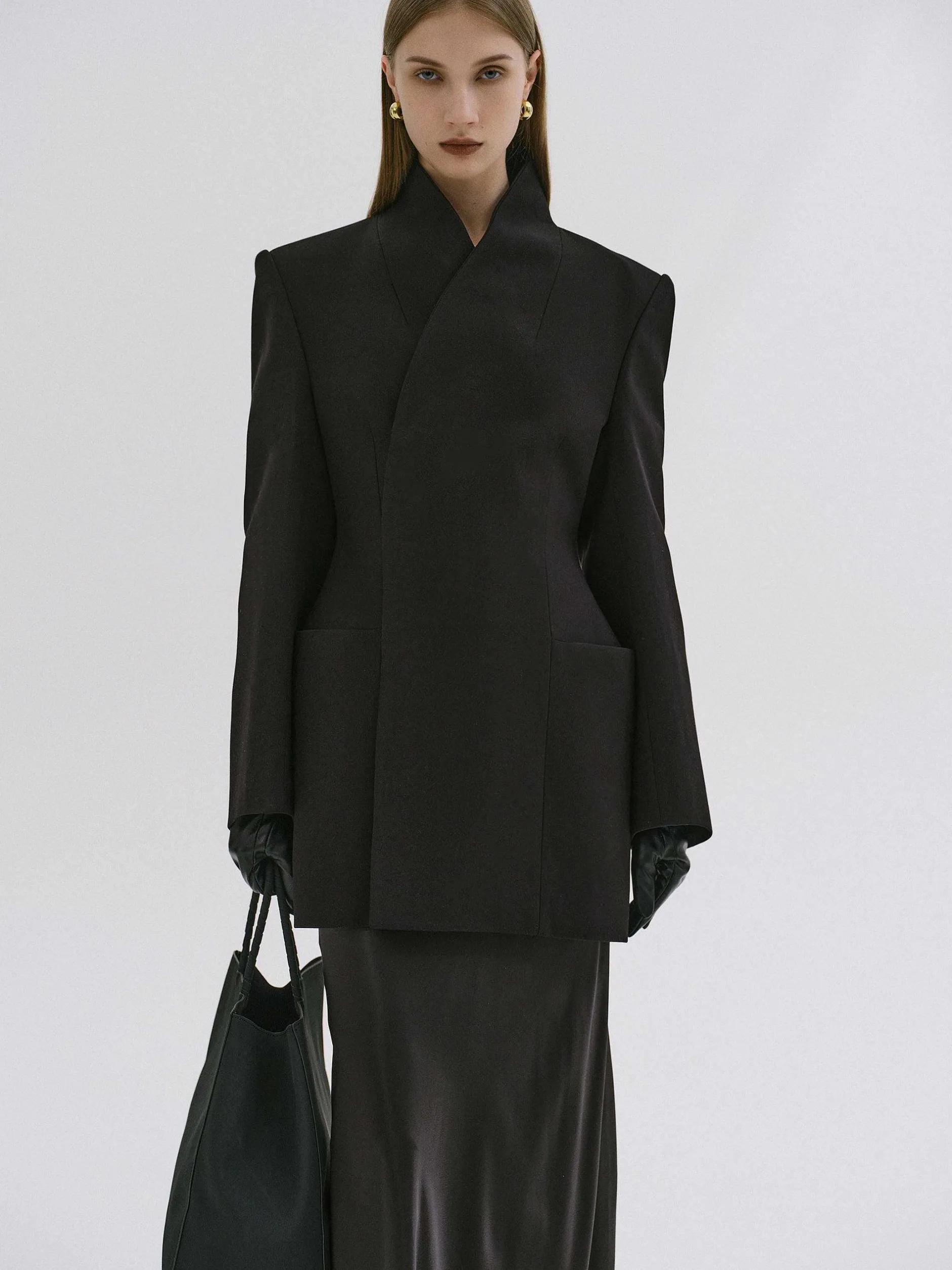 Outerwear-Source Unknown Corrin Wrap Blazer, Black