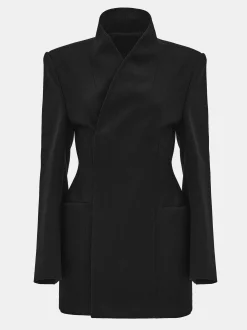 Outerwear-Source Unknown Corrin Wrap Blazer, Black