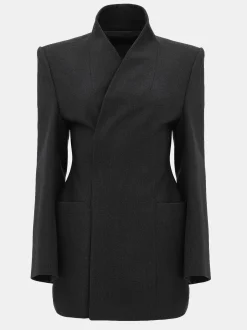 Outerwear-Source Unknown Corrin Wrap Blazer, Charcoal