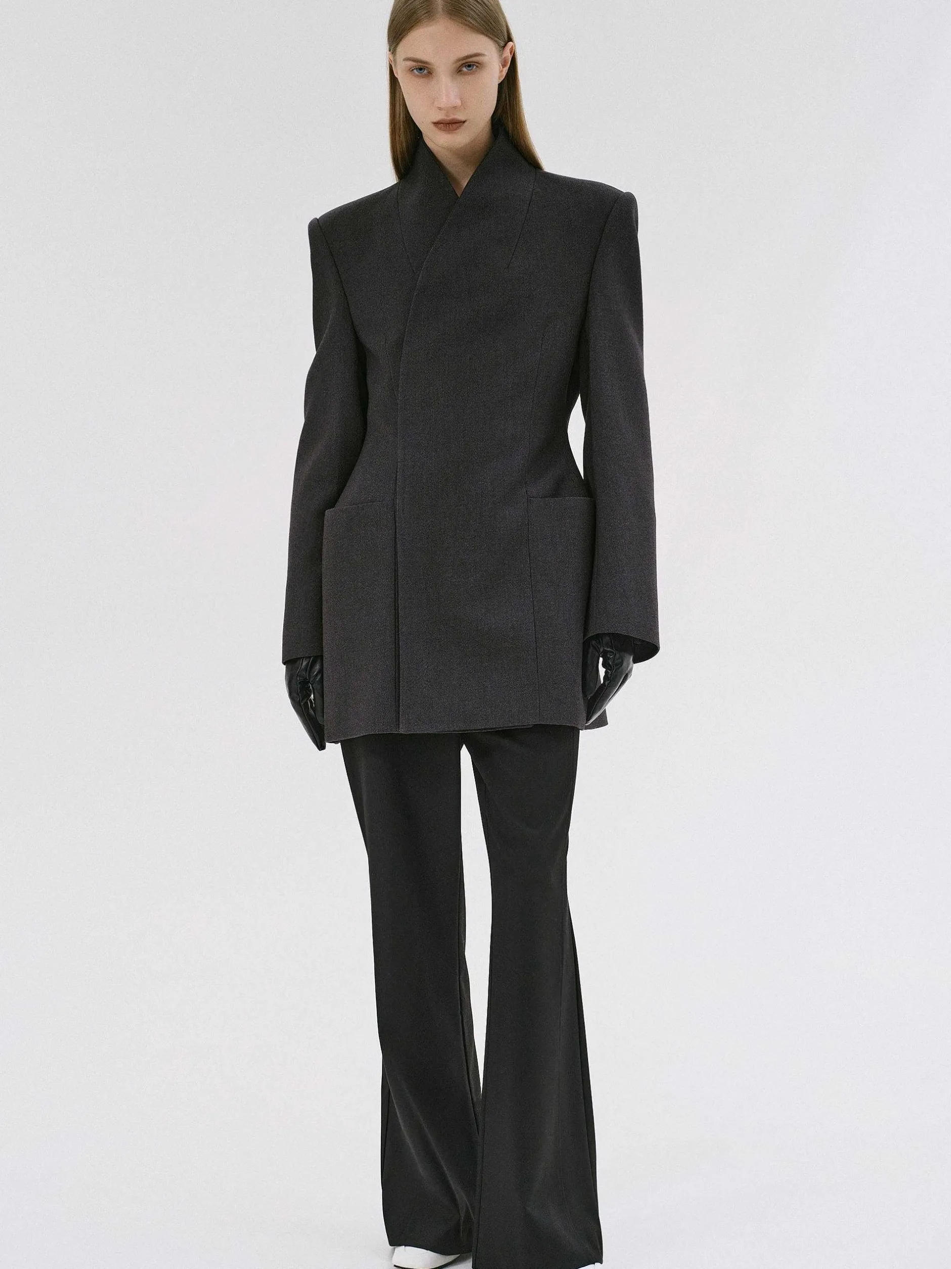 Outerwear-Source Unknown Corrin Wrap Blazer, Charcoal