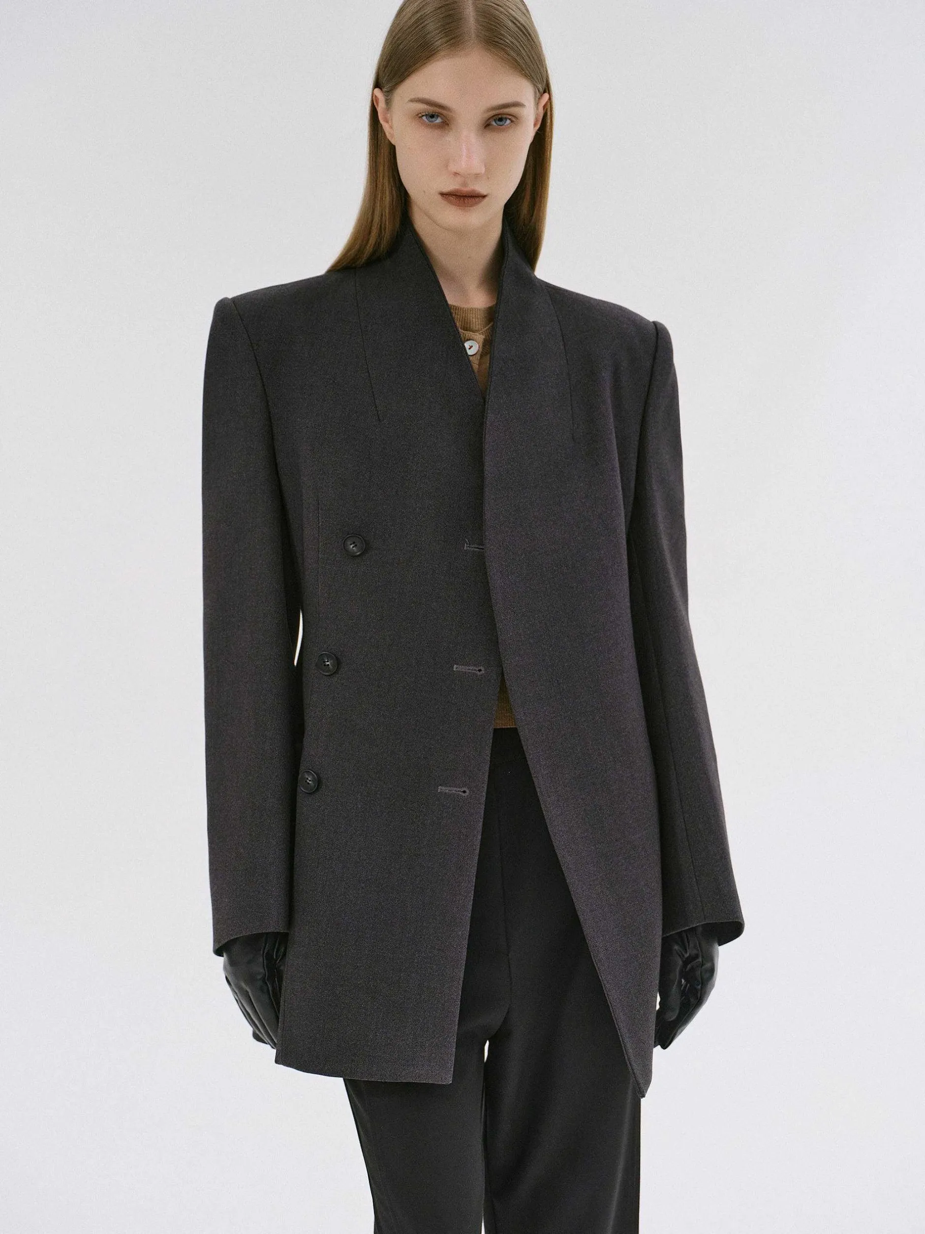 Outerwear-Source Unknown Corrin Wrap Blazer, Charcoal