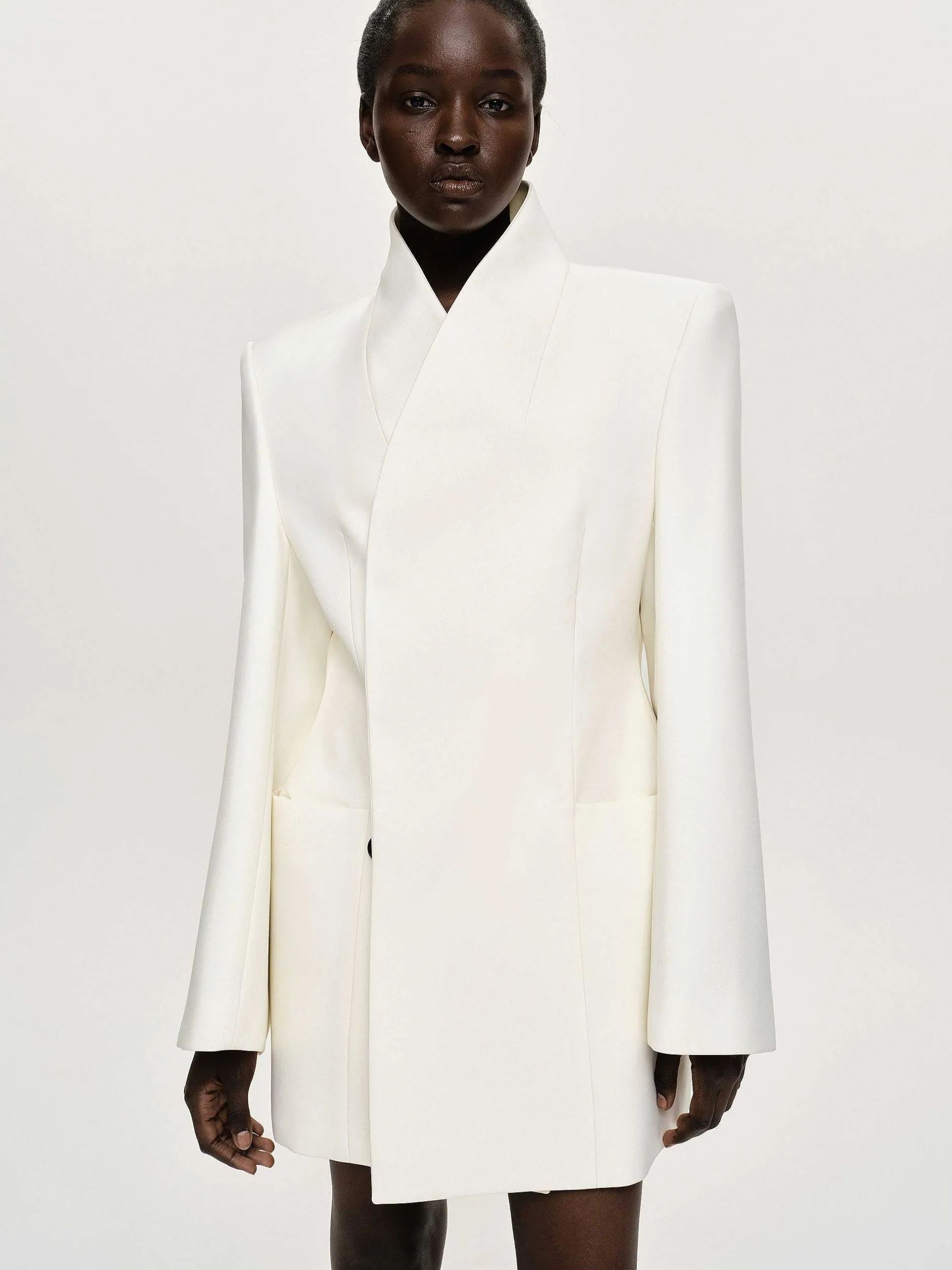 Outerwear-Source Unknown Corrin Wrap Blazer, Cream