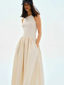 Dresses-Source Unknown Cotton Tank Dress, Tofu