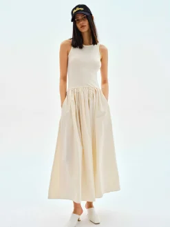 Dresses-Source Unknown Cotton Tank Dress, Tofu