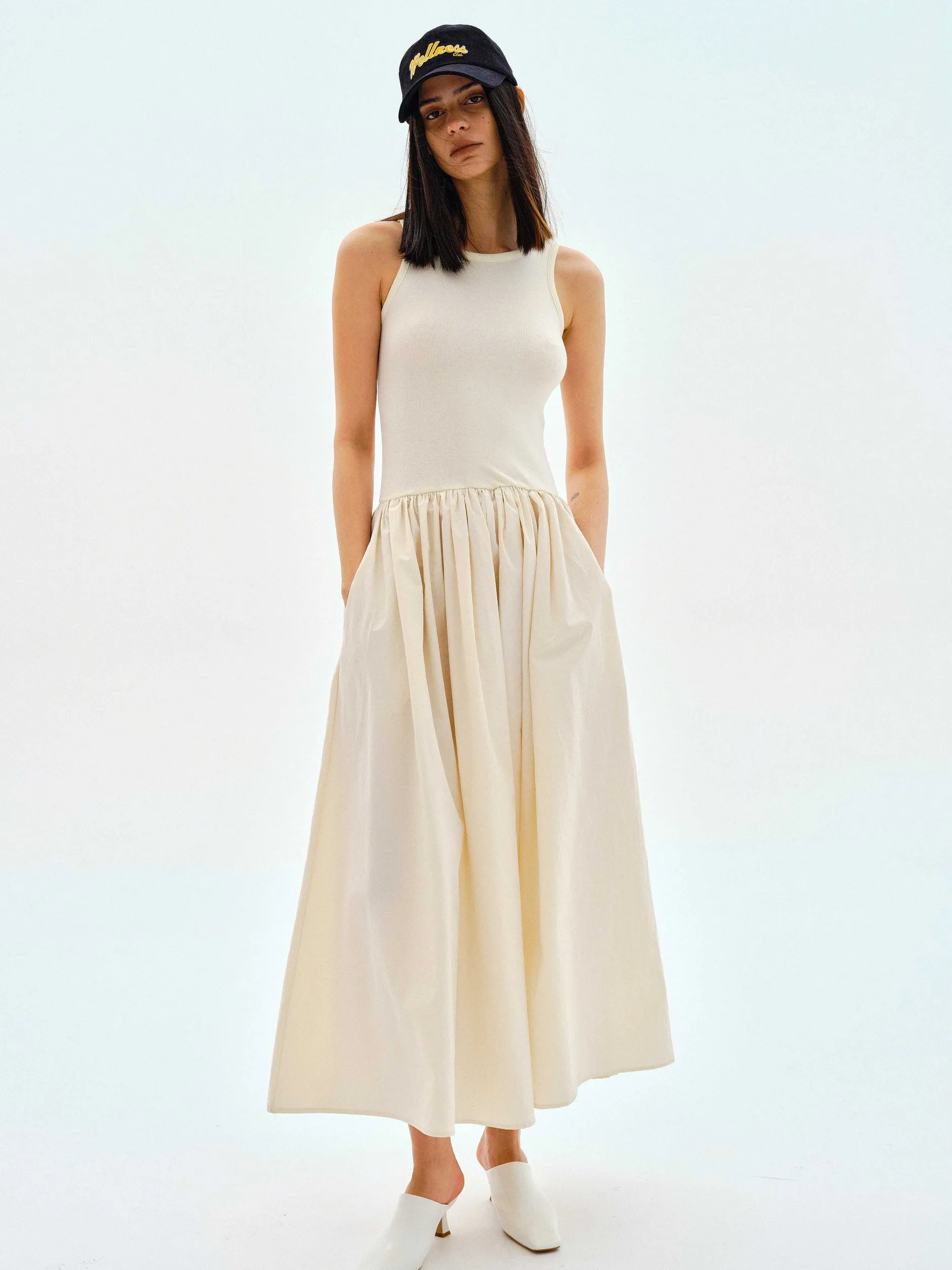 Dresses-Source Unknown Cotton Tank Dress, Tofu