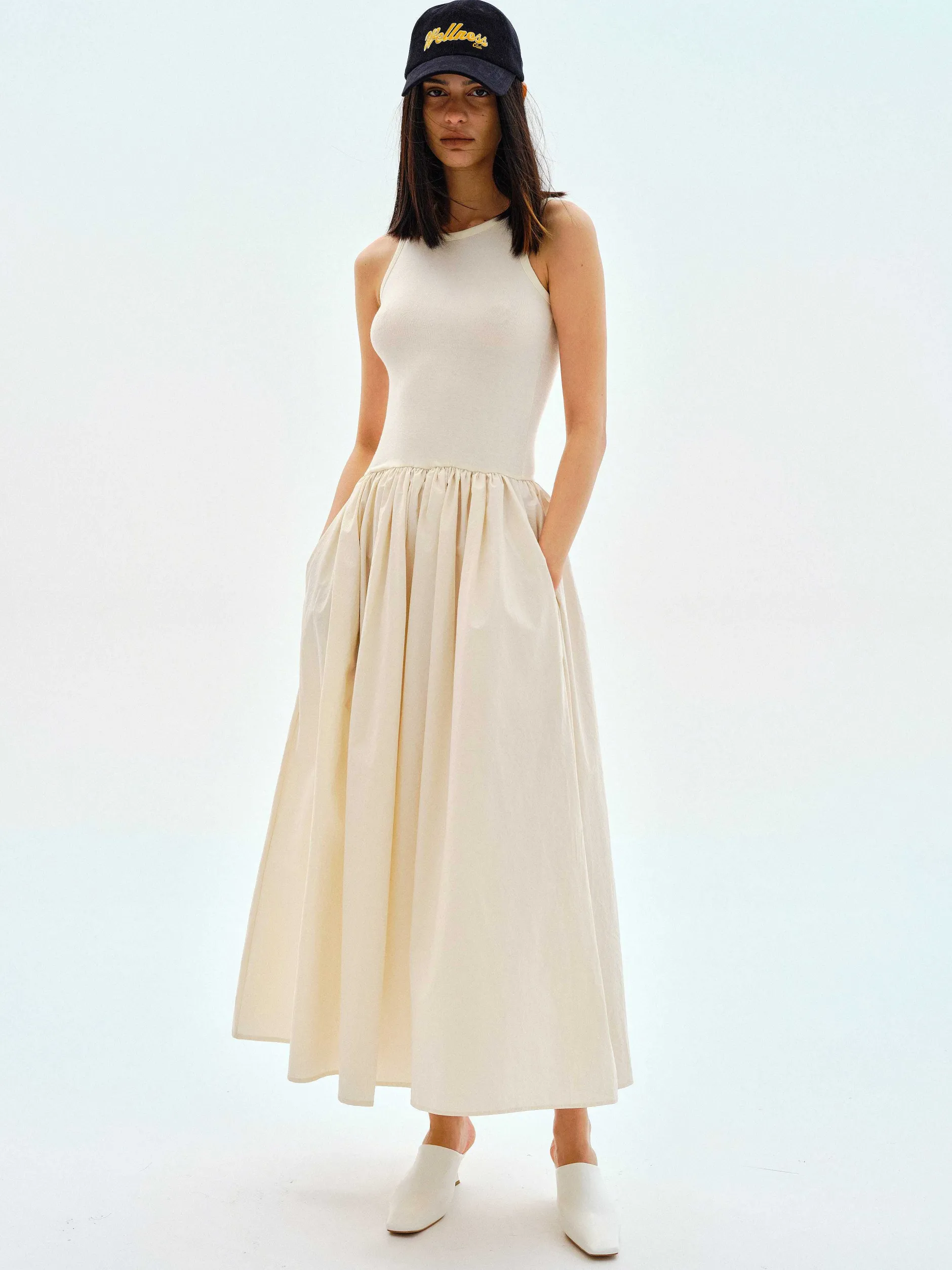 Dresses-Source Unknown Cotton Tank Dress, Tofu