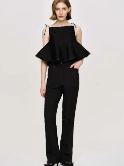 Bottoms-Source Unknown Creased Slim Trousers, Black