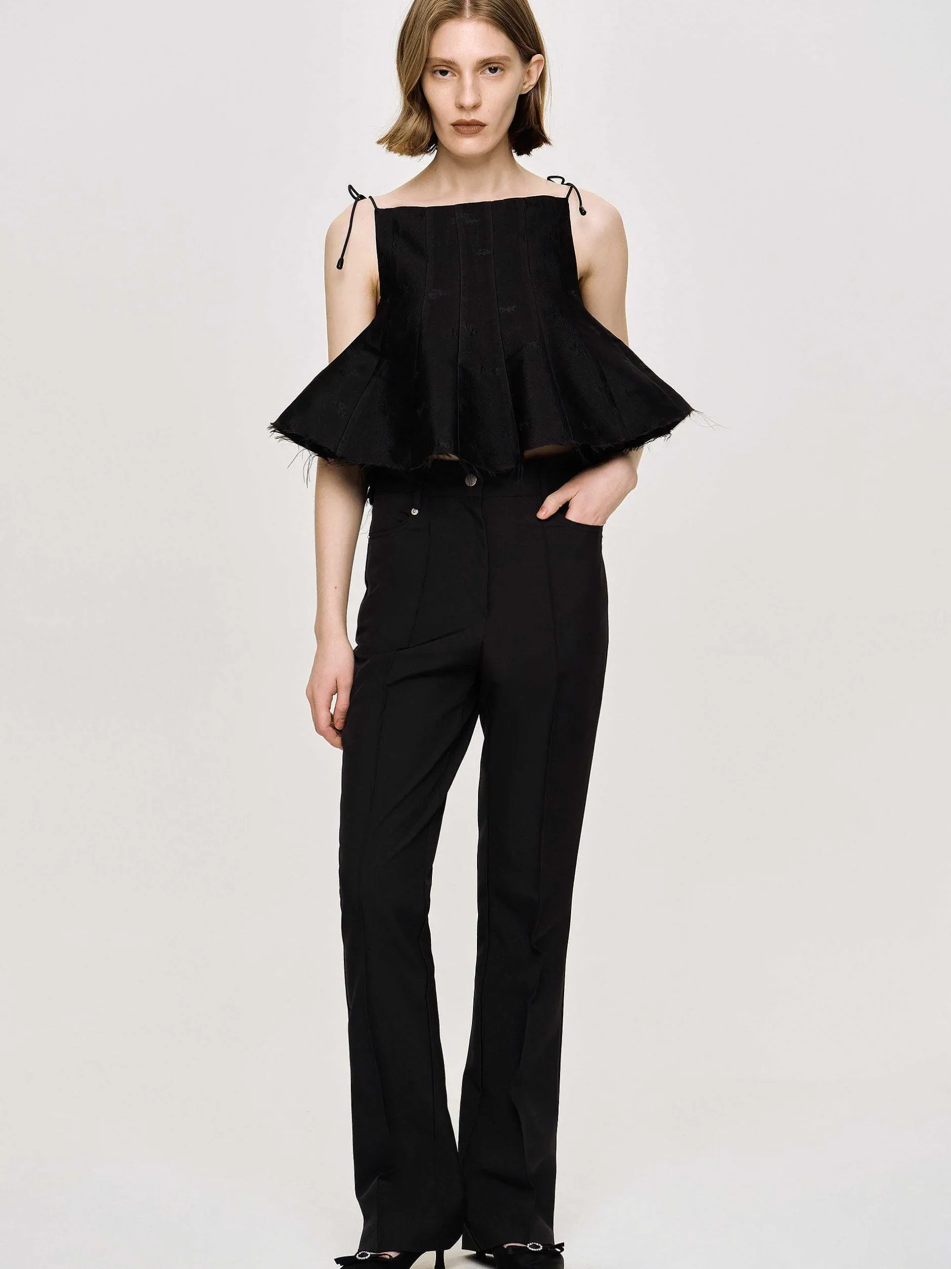 Bottoms-Source Unknown Creased Slim Trousers, Black