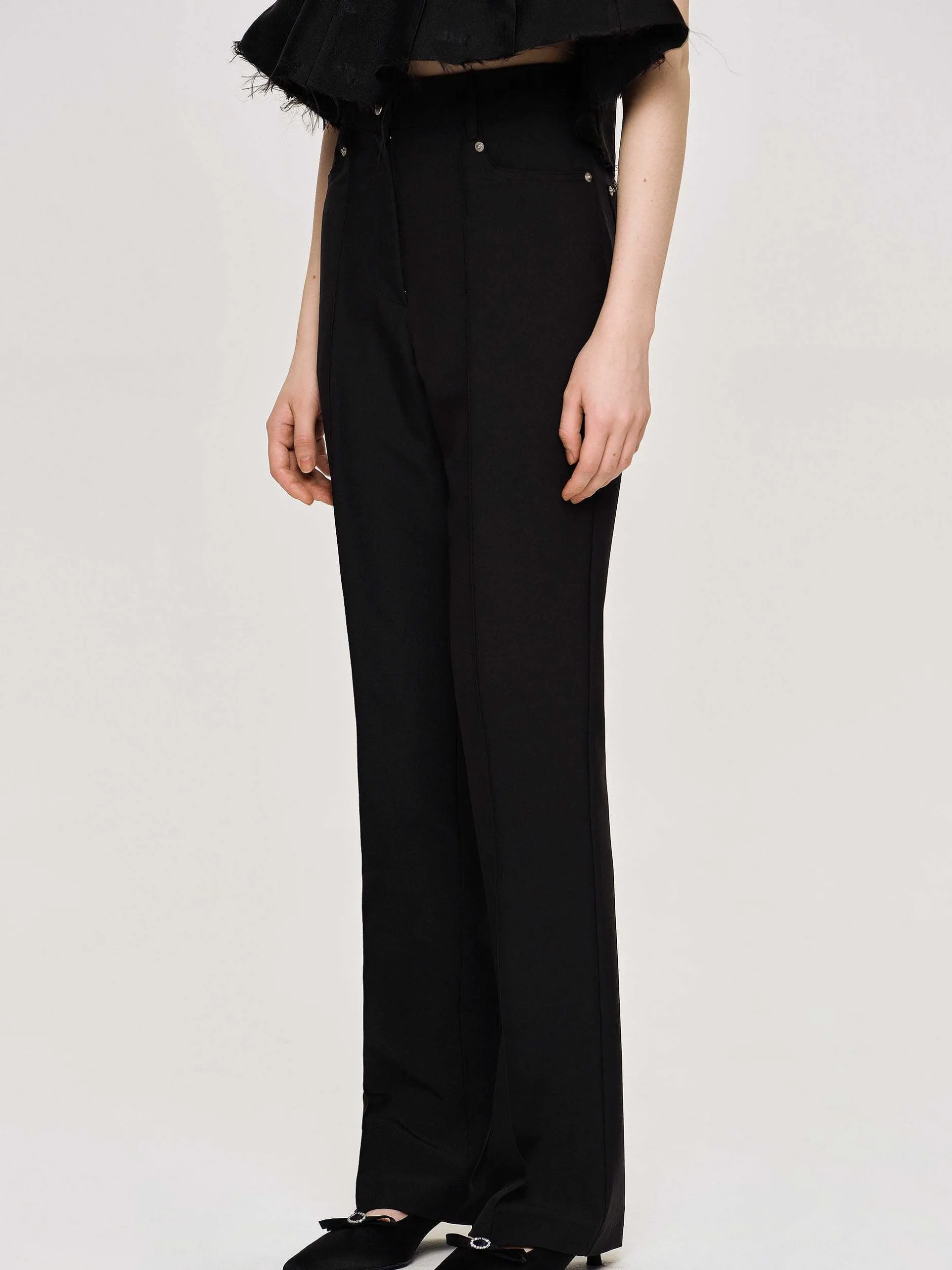 Bottoms-Source Unknown Creased Slim Trousers, Black