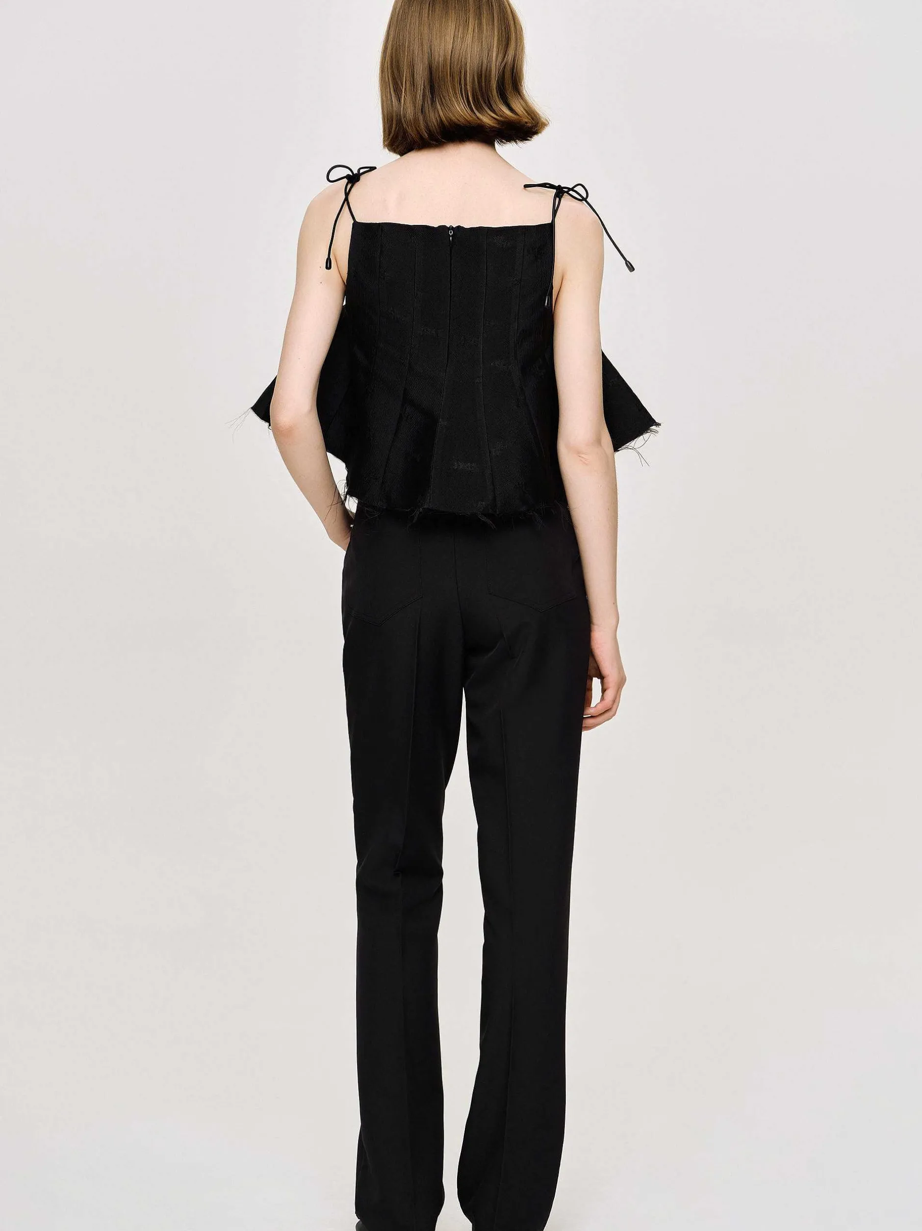 Bottoms-Source Unknown Creased Slim Trousers, Black