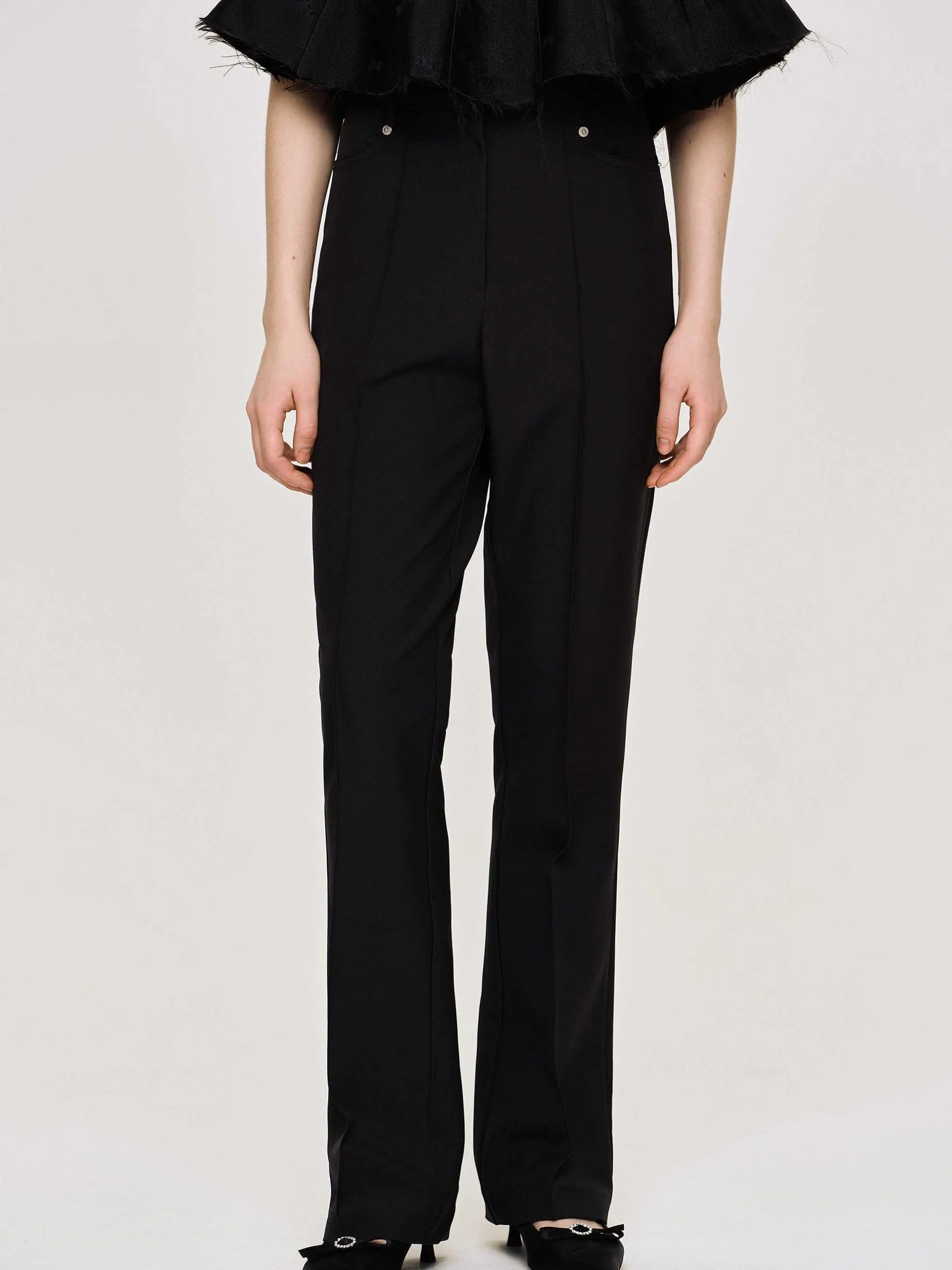 Bottoms-Source Unknown Creased Slim Trousers, Black