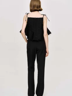 Clothing-Source Unknown Creased Slim Trousers, Black