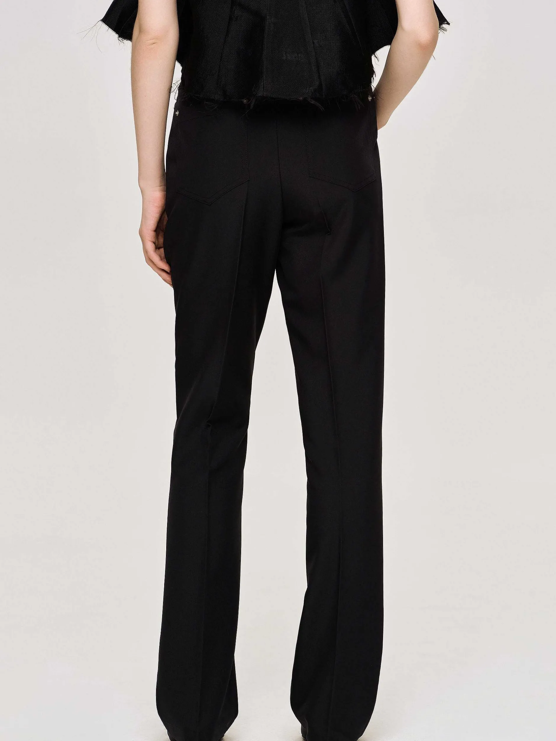Clothing-Source Unknown Creased Slim Trousers, Black