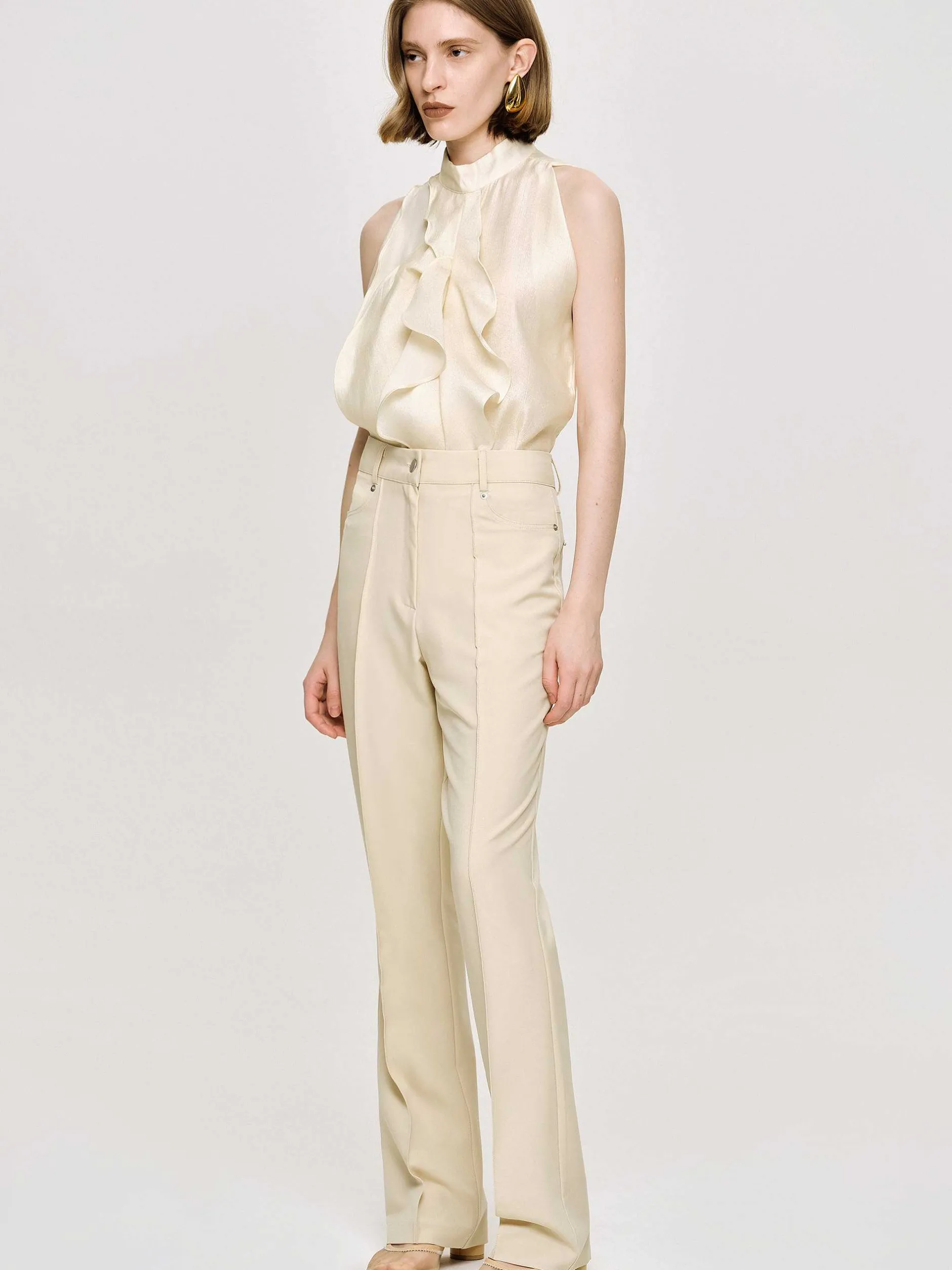 Bottoms-Source Unknown Creased Slim Trousers, Butter