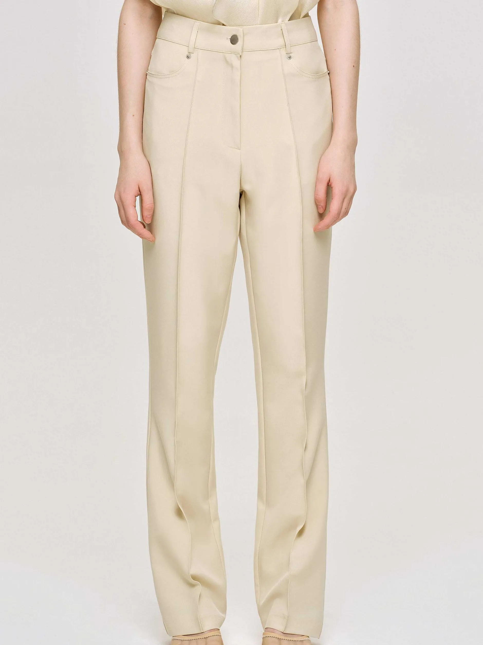 Clothing-Source Unknown Creased Slim Trousers, Butter