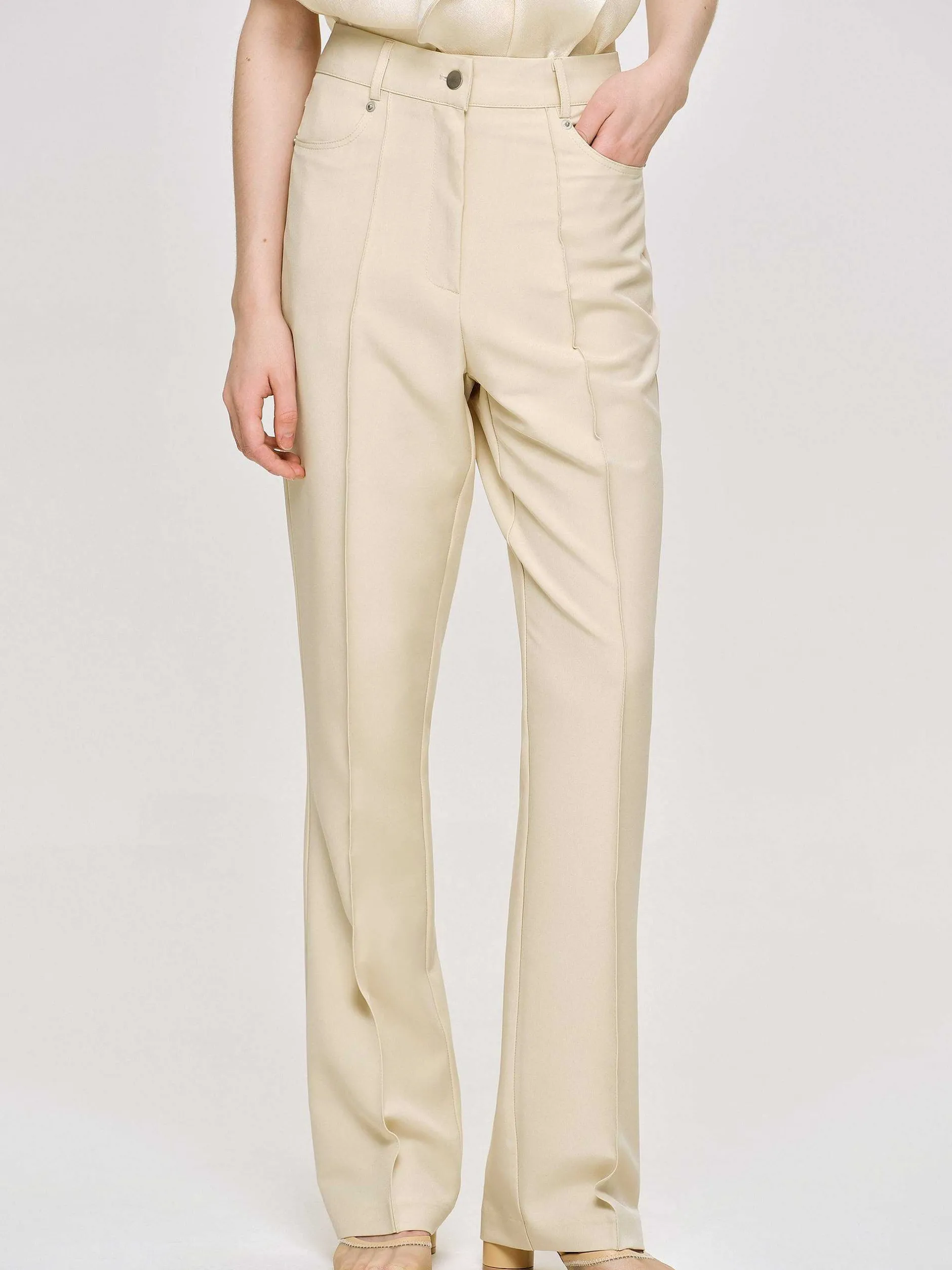 Clothing-Source Unknown Creased Slim Trousers, Butter