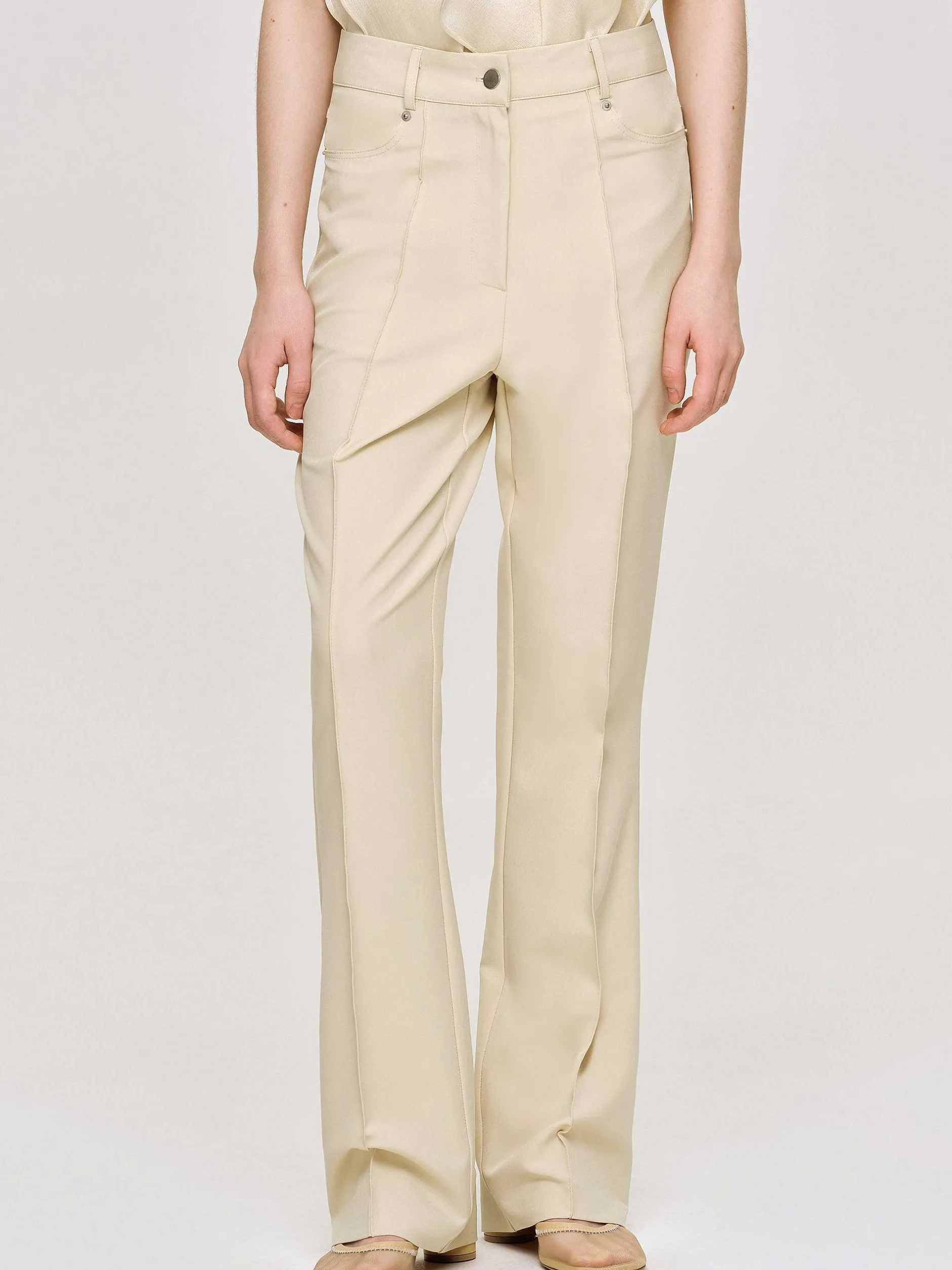 Clothing-Source Unknown Creased Slim Trousers, Butter