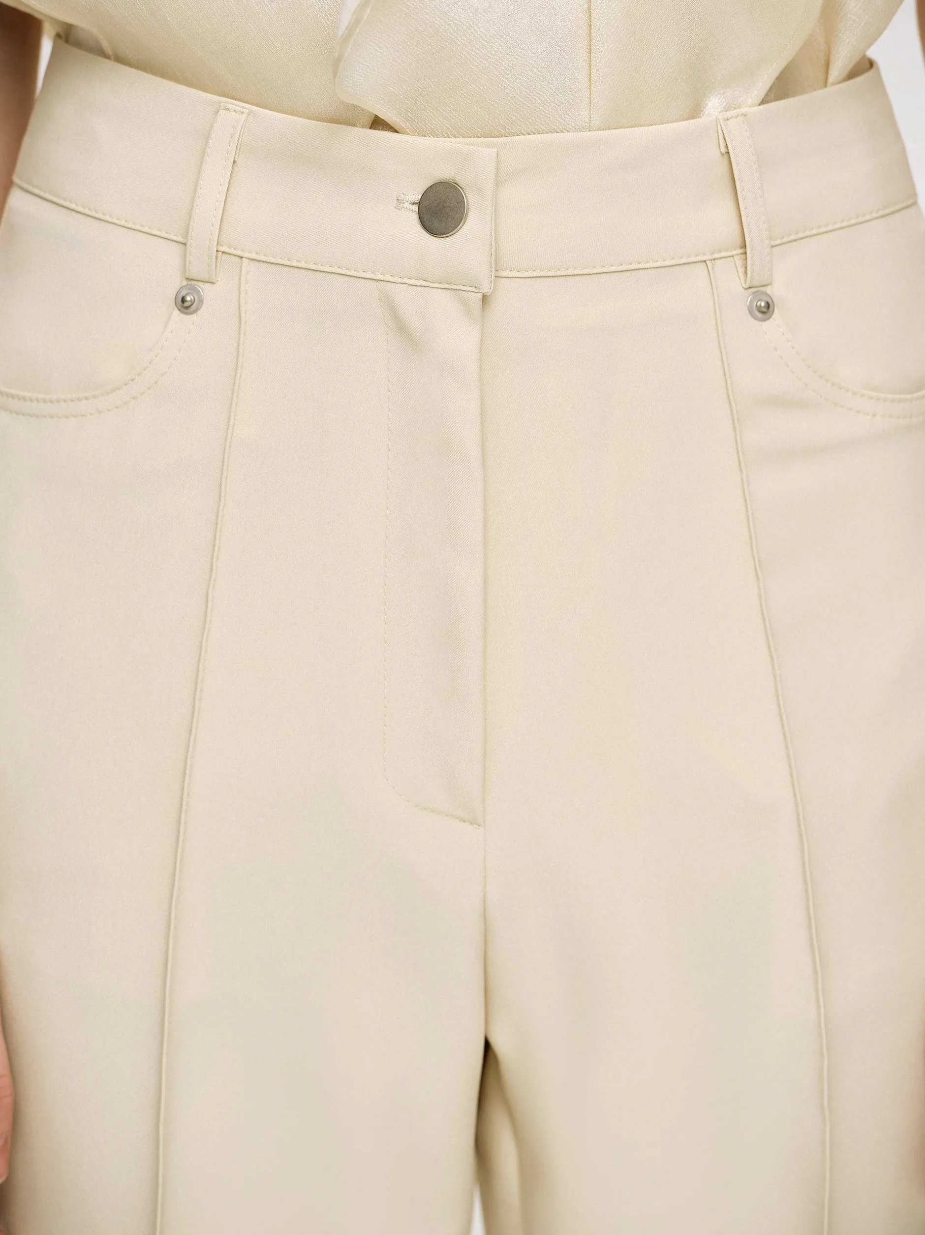 Clothing-Source Unknown Creased Slim Trousers, Butter