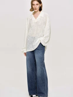 Accessories-Source Unknown Crochet Collar Top, Ivory