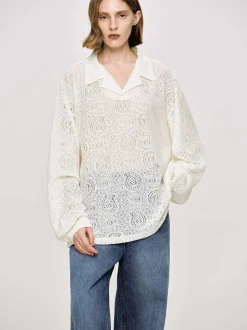 Accessories-Source Unknown Crochet Collar Top, Ivory