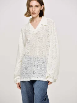 Accessories-Source Unknown Crochet Collar Top, Ivory