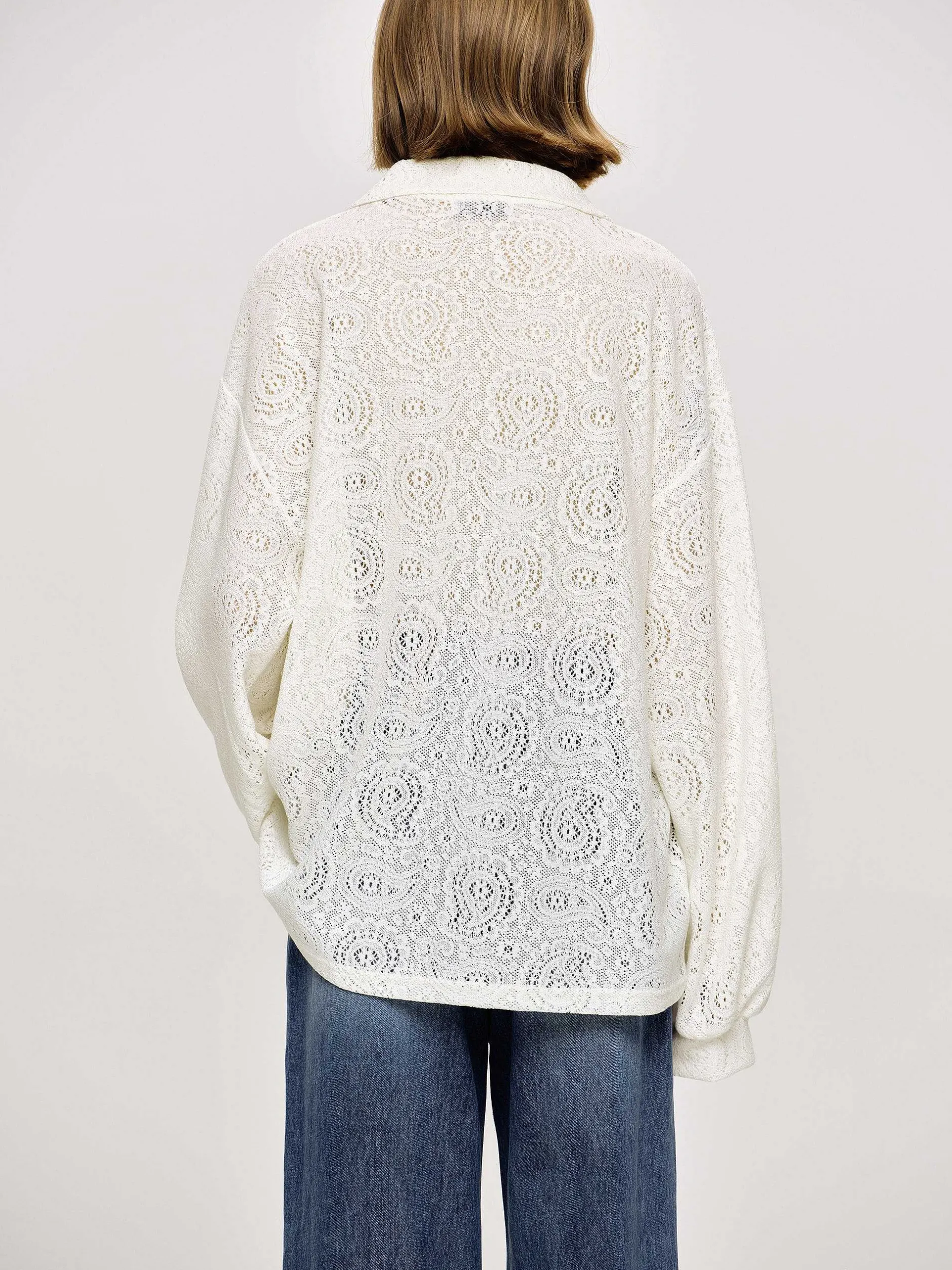 Accessories-Source Unknown Crochet Collar Top, Ivory