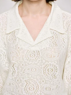 Accessories-Source Unknown Crochet Collar Top, Ivory